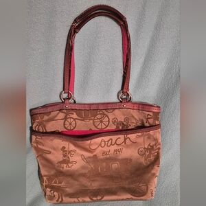Coach Pink and Brown Shoulder Bag with Signature Design